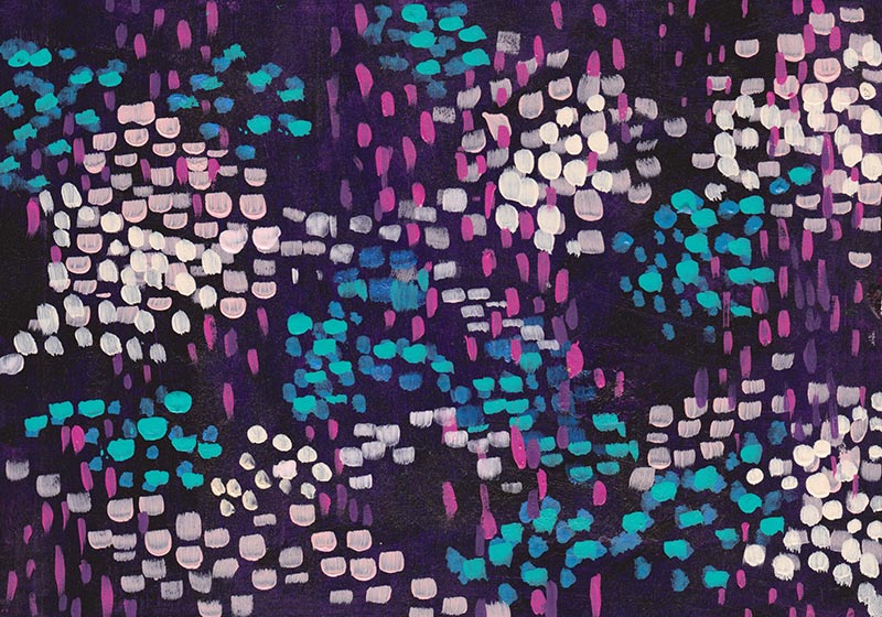 Purple background with pastel dots.