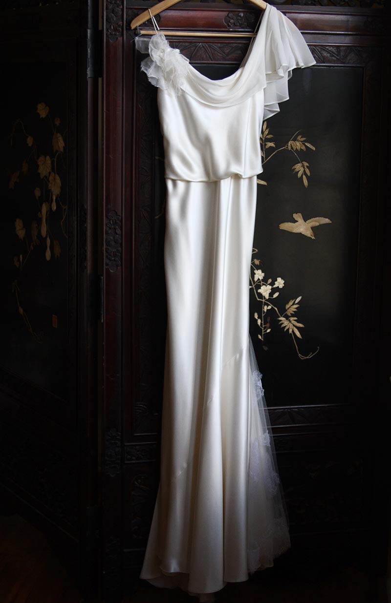 Silk wedding gown.